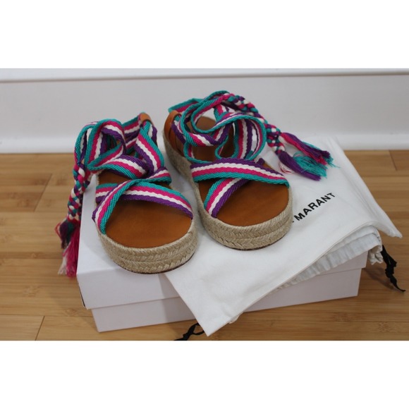 NIB Isabel Marant 37 7 Multi Erol Rope Tie Platform Espadrille Sandals - Picture 1 of 11